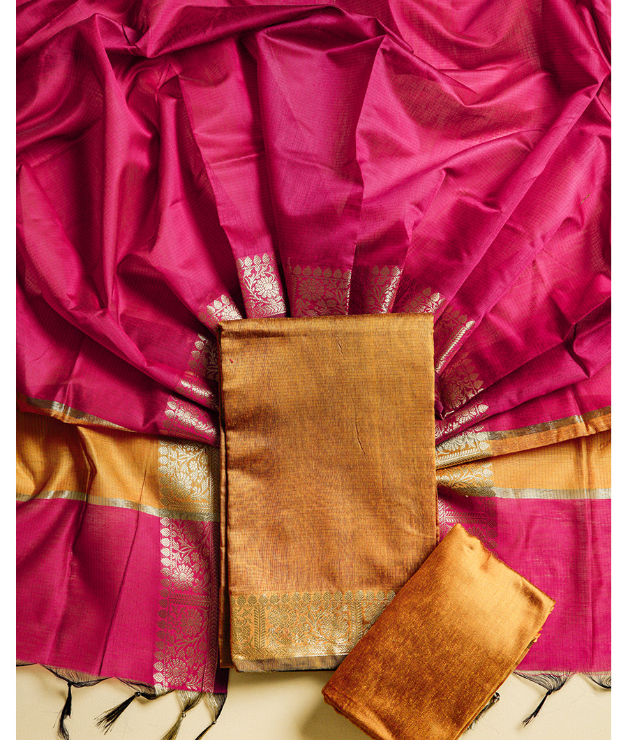 CHANDERI SILK MEENAKSHI BORDER SUIT SET