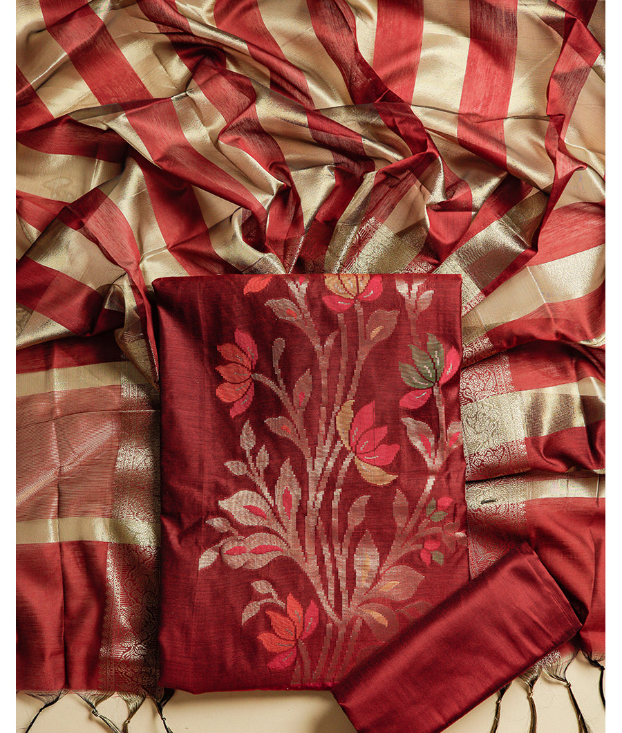 CHANDERI SILK JAMDHANI SUIT SET