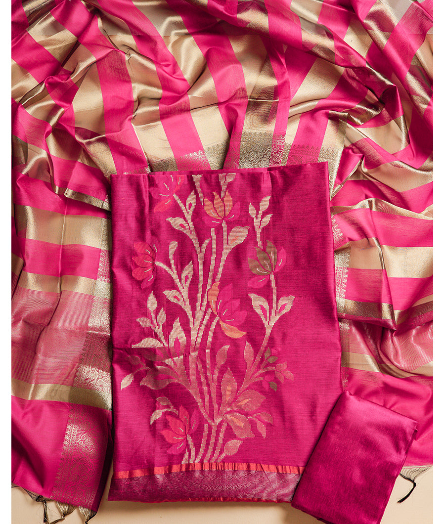 CHANDERI SILK JAMDHANI SUIT SET