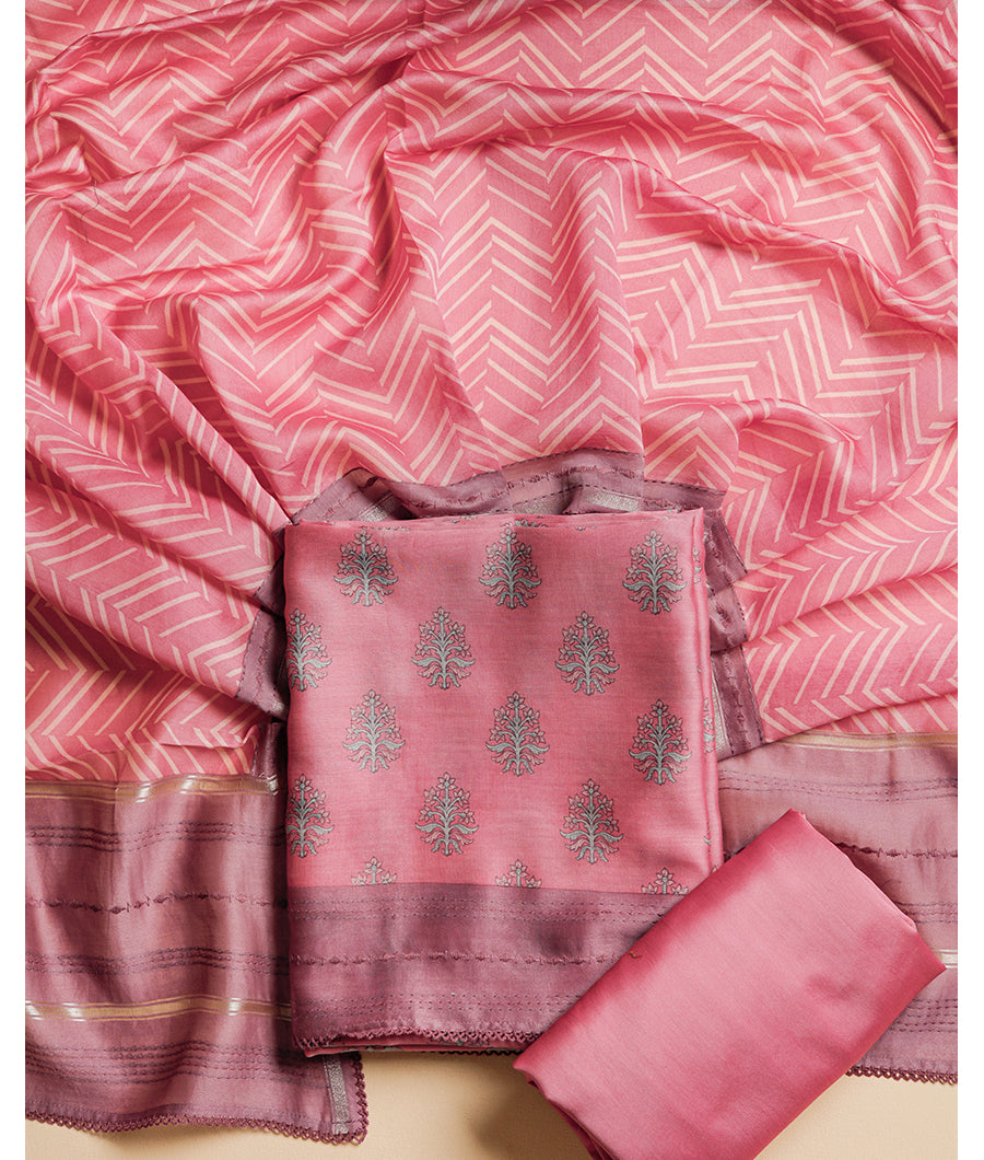 MALAI SILK CHANDERI PRINTED SUIT SET