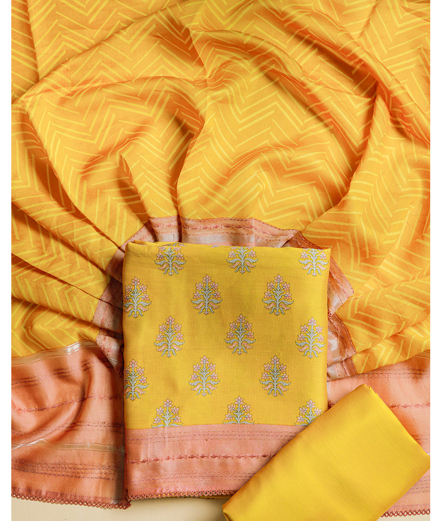MALAI SILK CHANDERI PRINTED SUIT SET