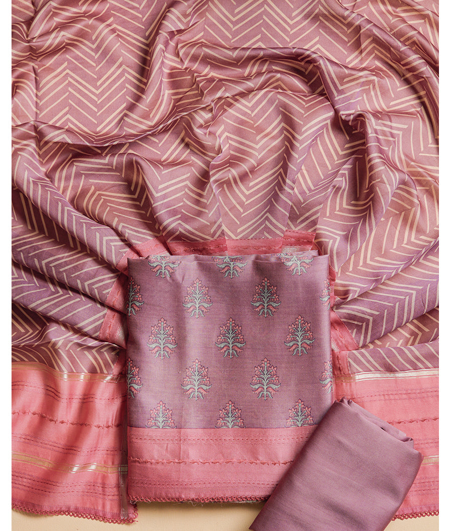 MALAI SILK CHANDERI PRINTED SUIT SET