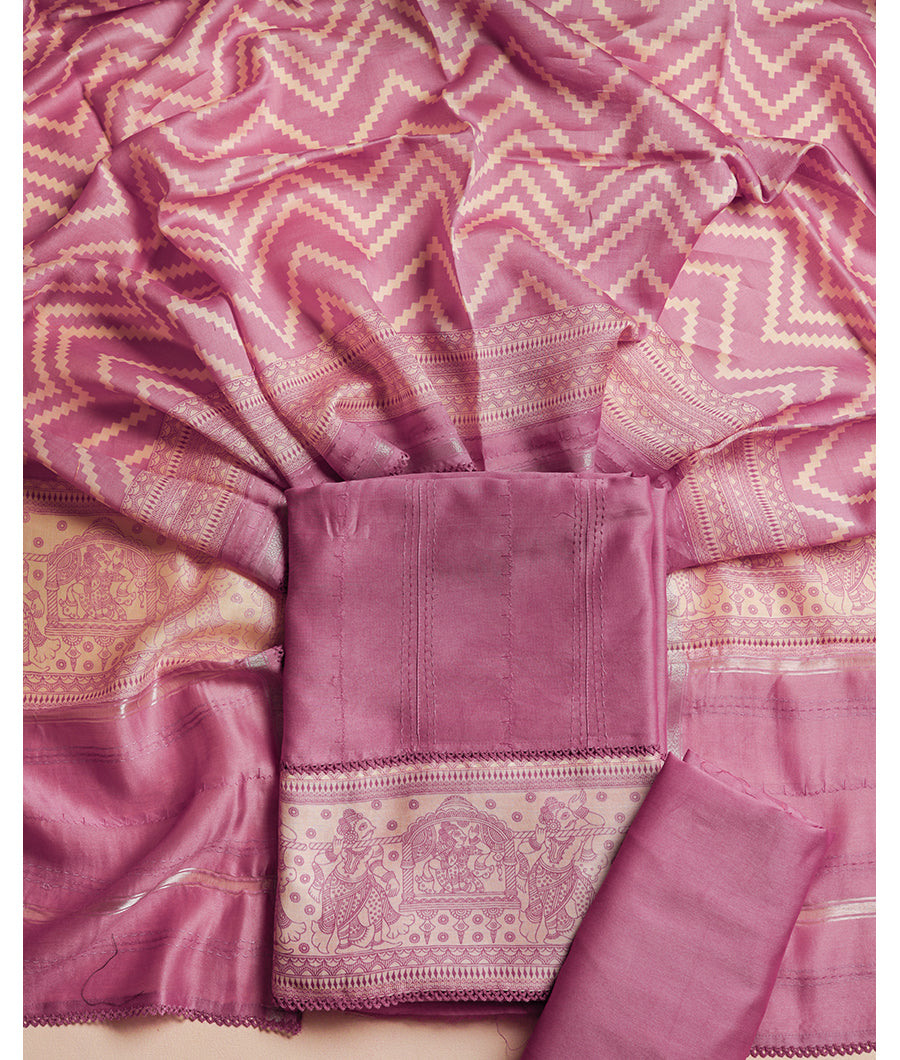 MALAI SILK CHANDERI PRINTED SUIT SET