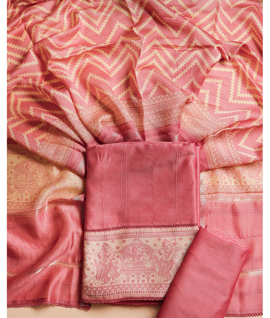 MALAI SILK CHANDERI PRINTED SUIT SET