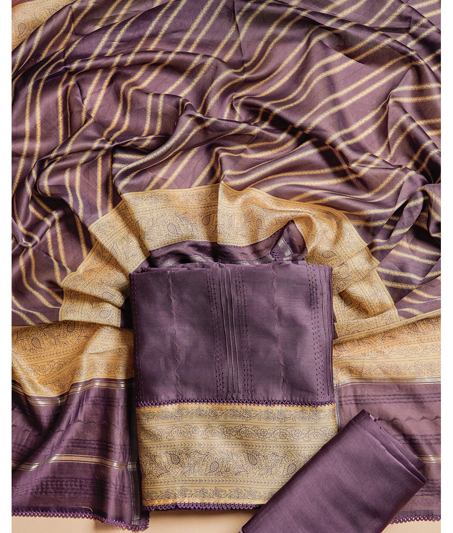 MALAI SILK CHANDERI PRINTED SUIT SET