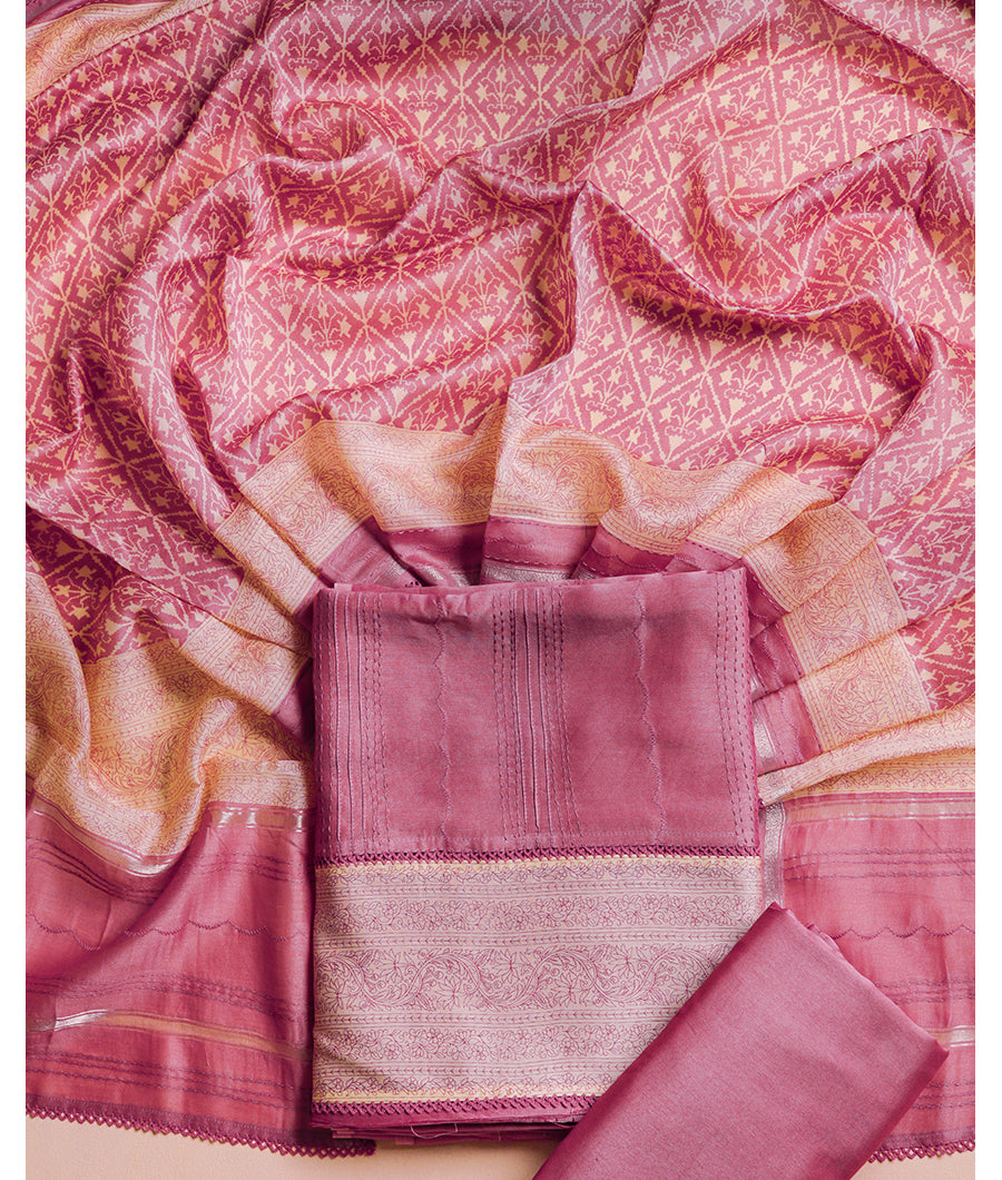MALAI SILK CHANDERI PRINTED SUIT SET