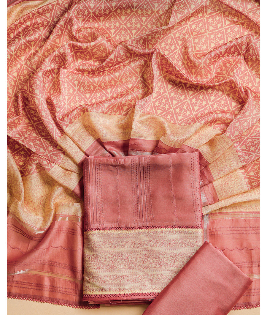 MALAI SILK CHANDERI PRINTED SUIT SET