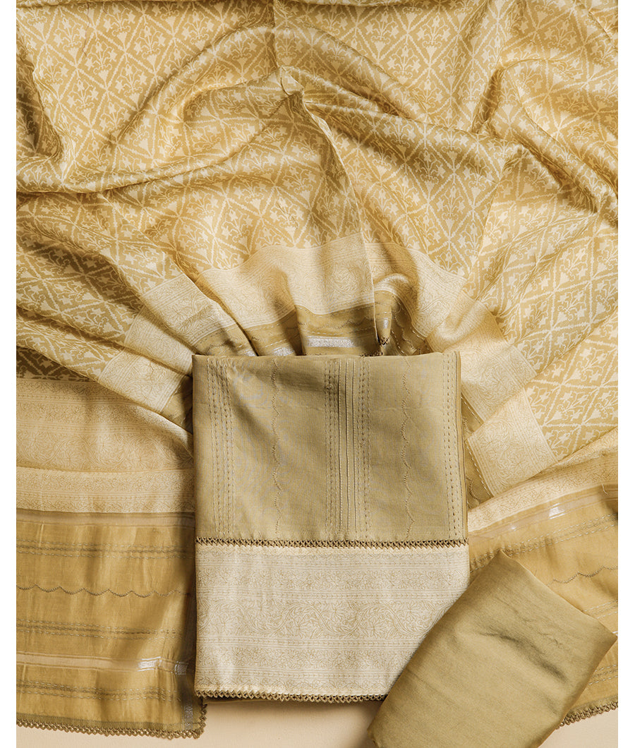 MALAI SILK CHANDERI PRINTED SUIT SET
