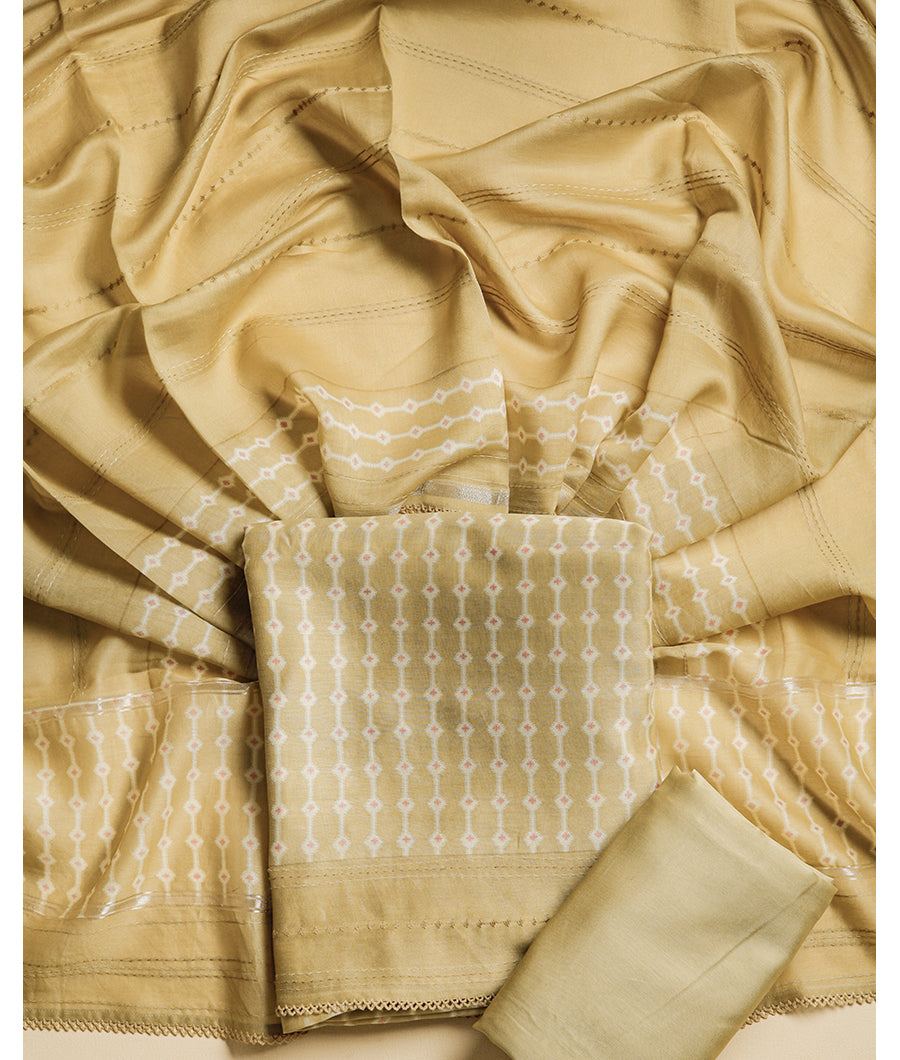 MALAI SILK CHANDERI PRINTED SUIT SET