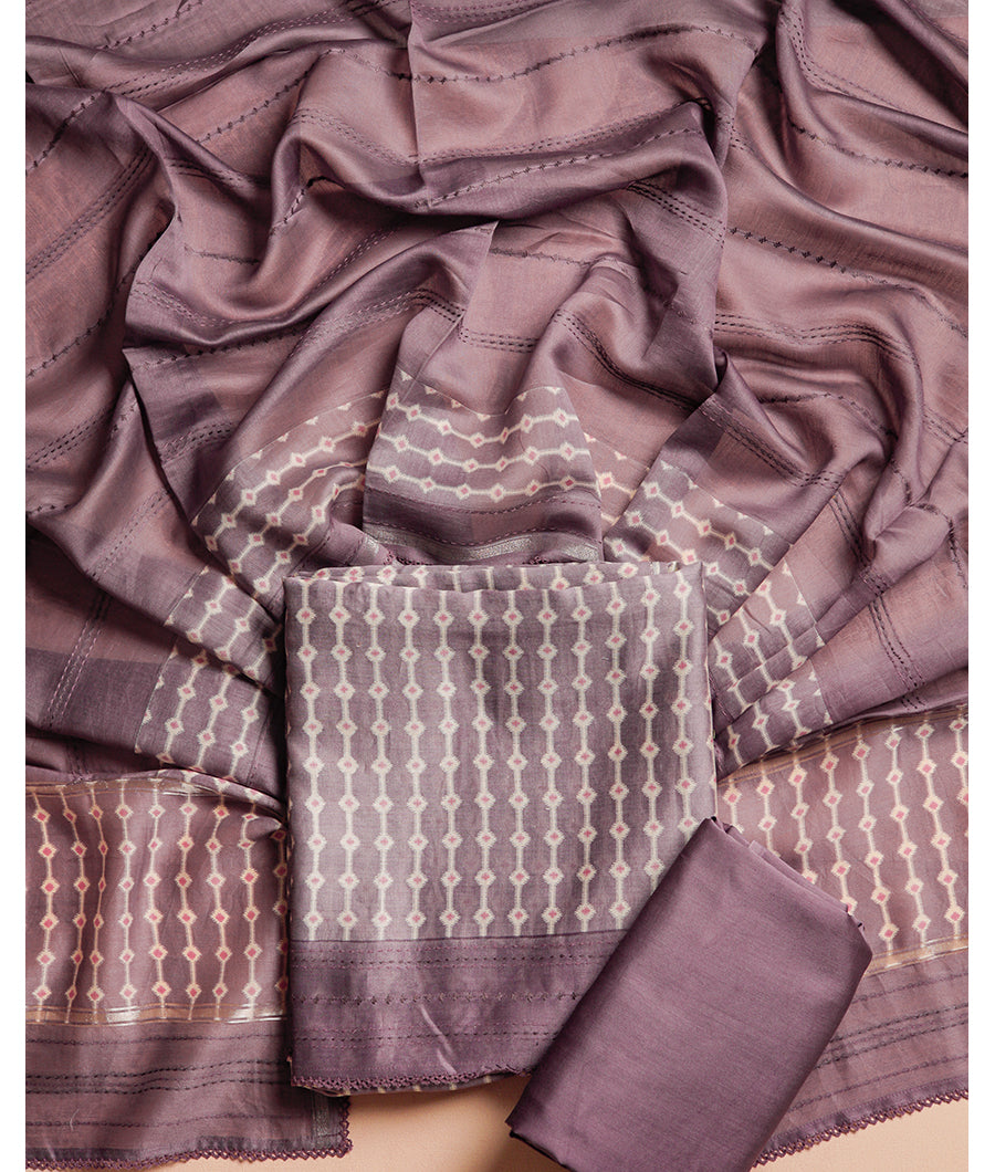 MALAI SILK CHANDERI PRINTED SUIT SET