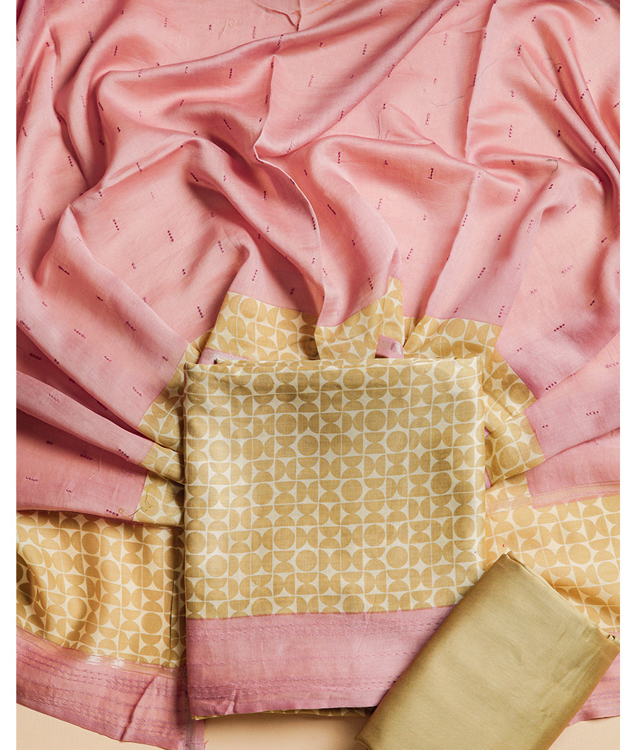 MALAI SILK CHANDERI PRINTED SUIT SET