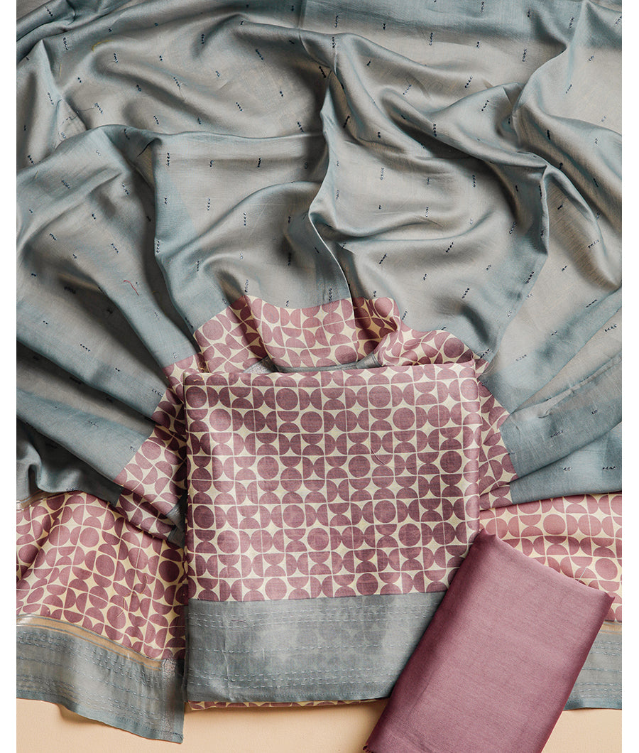 MALAI SILK CHANDERI PRINTED SUIT SET