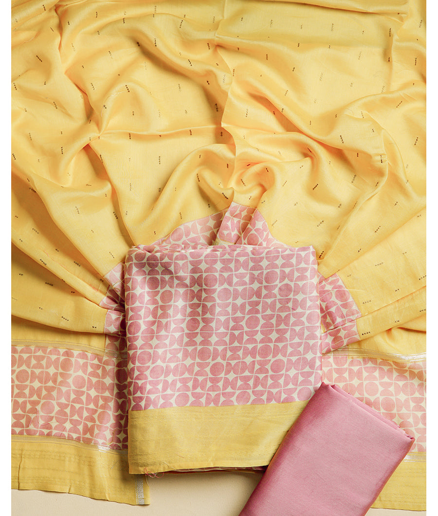 MALAI SILK CHANDERI PRINTED SUIT SET
