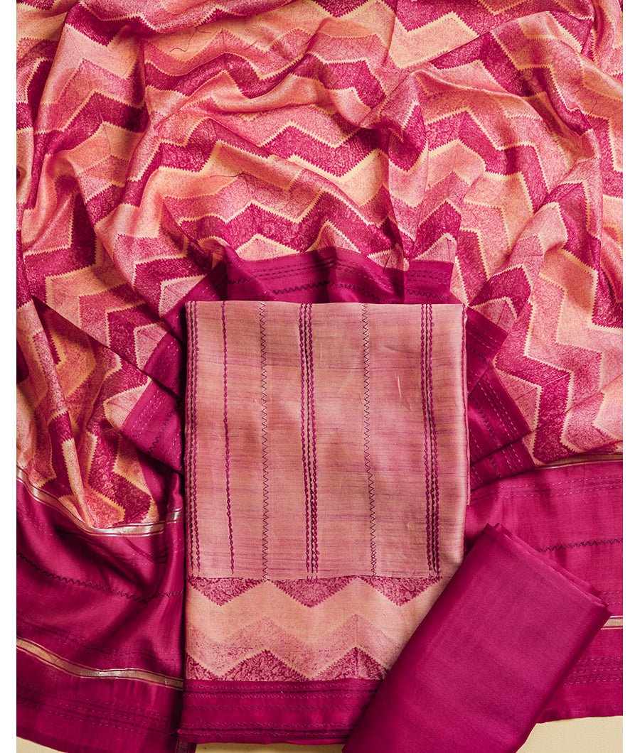 MALAI SILK CHANDERI PRINTED SUIT SET