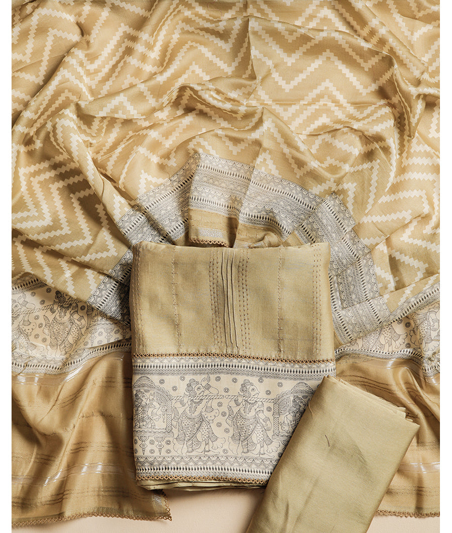 MALAI SILK CHANDERI PRINTED SUIT SET