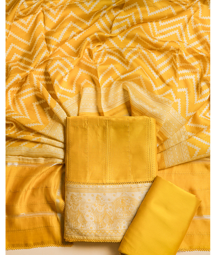 MALAI SILK CHANDERI PRINTED SUIT SET