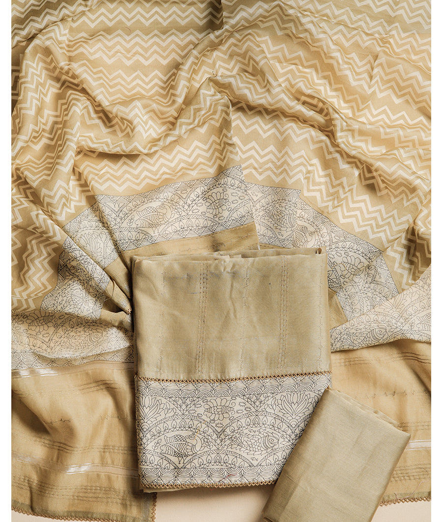 MALAI SILK CHANDERI PRINTED SUIT SET
