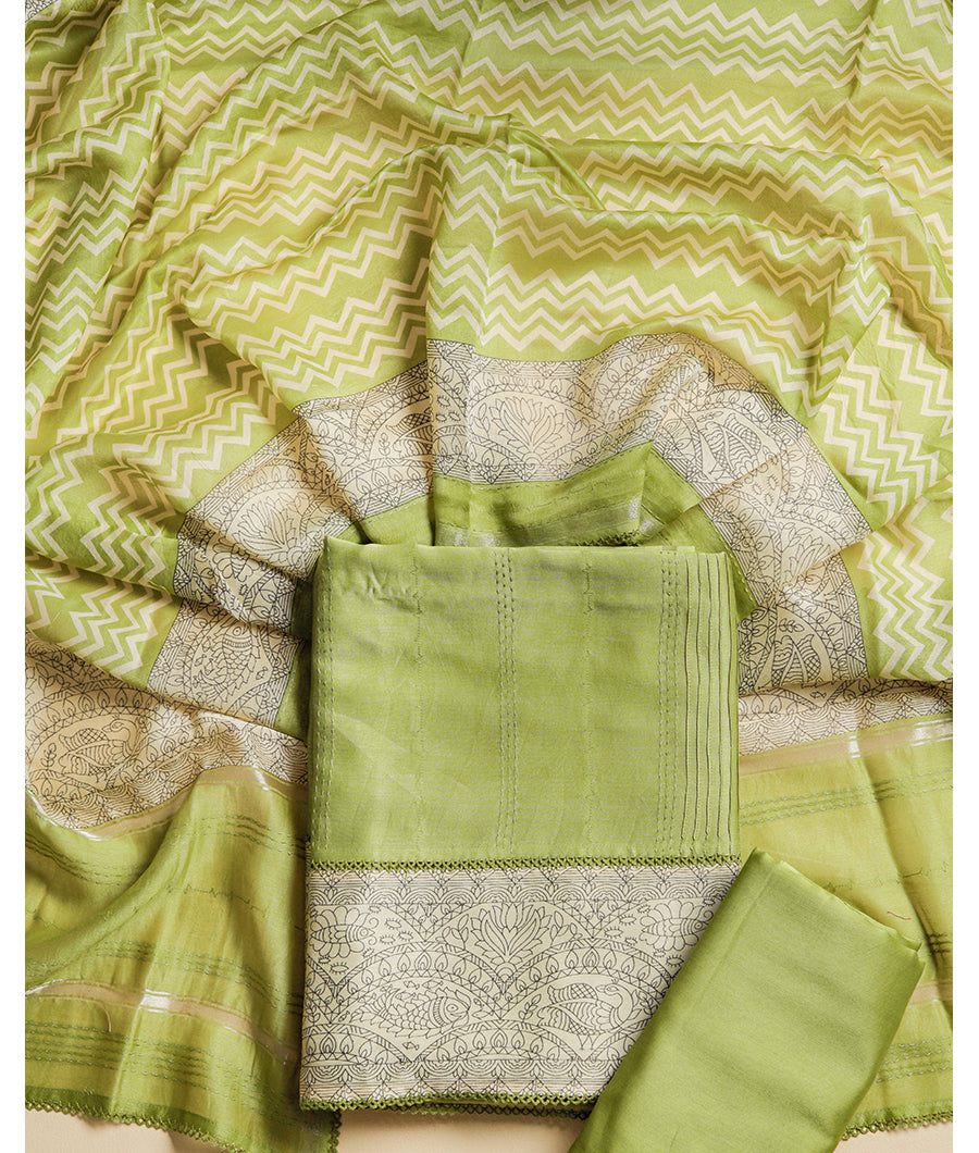 MALAI SILK CHANDERI PRINTED SUIT SET