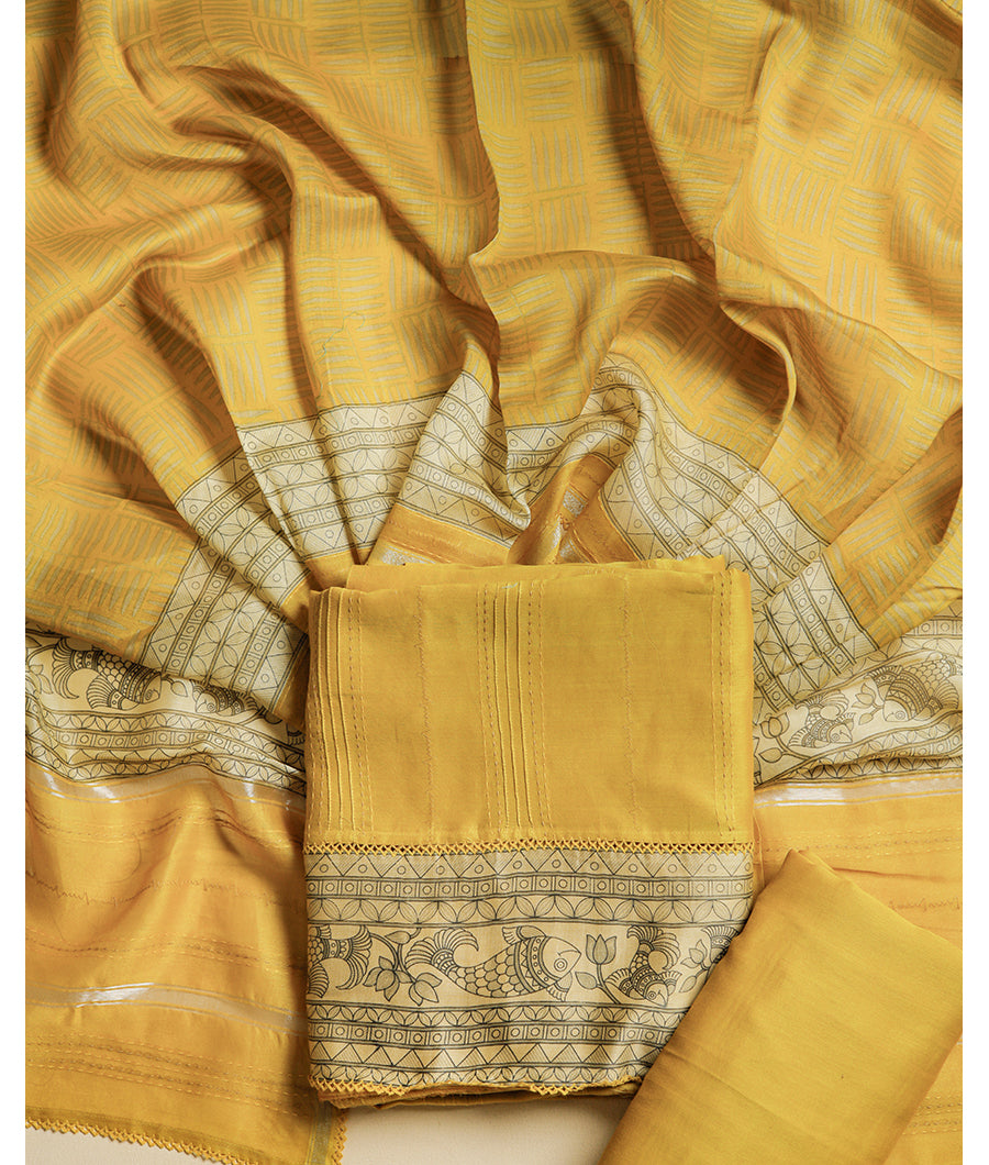 MALAI SILK CHANDERI PRINTED SUIT SET