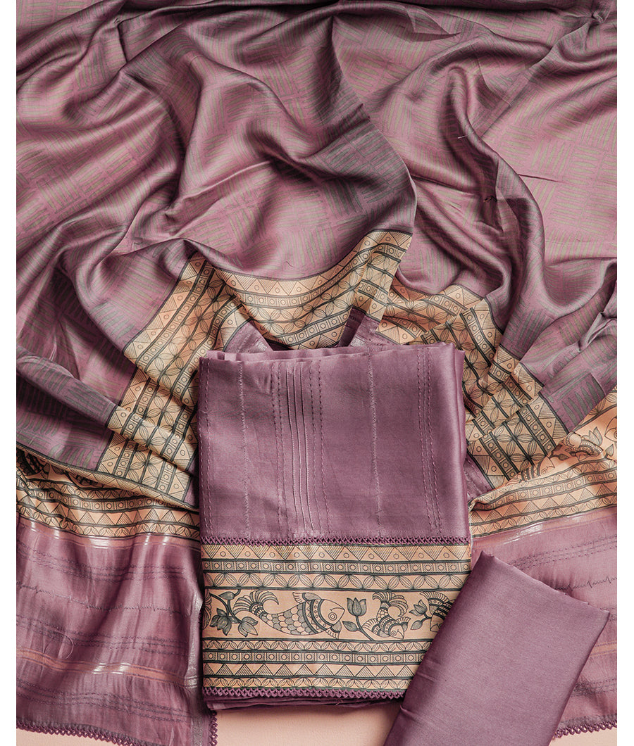 MALAI SILK CHANDERI PRINTED SUIT SET