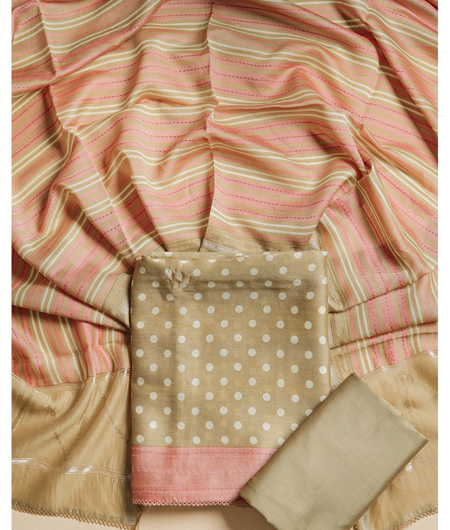 MALAI SILK CHANDERI PRINTED SUIT SET