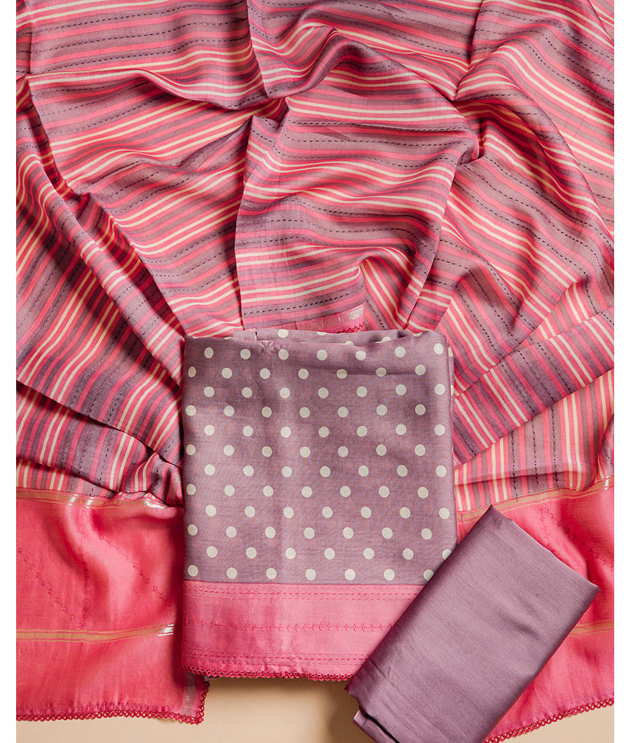 MALAI SILK CHANDERI PRINTED SUIT SET