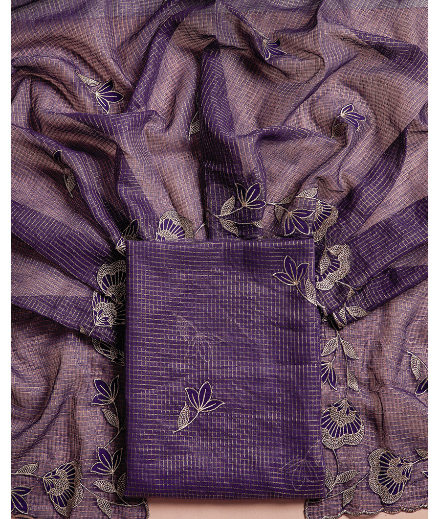 MINI CHECKS CHANDERI EMBROIDERY SUIT SET