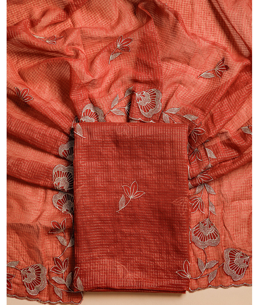 MINI CHECKS CHANDERI EMBROIDERY SUIT SET