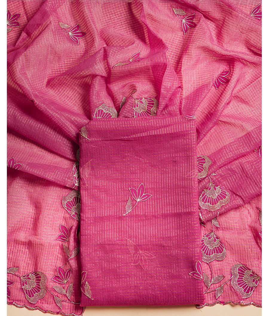 MINI CHECKS CHANDERI EMBROIDERY SUIT SET