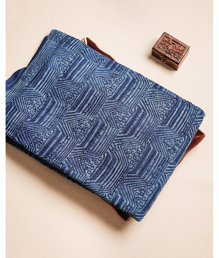 INDIGO HANDBLOCK PRINTED COTTON HAKOBA FABRIC