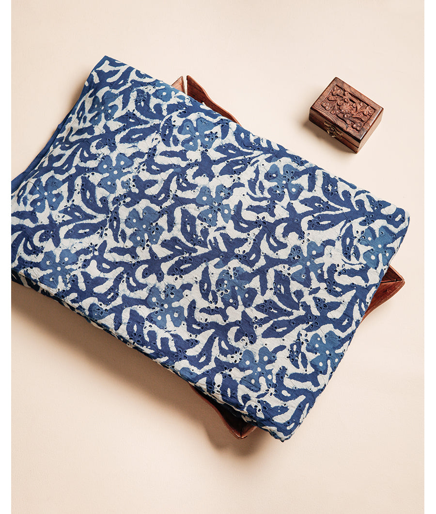 INDIGO HANDBLOCK PRINTED COTTON HAKOBA FABRIC