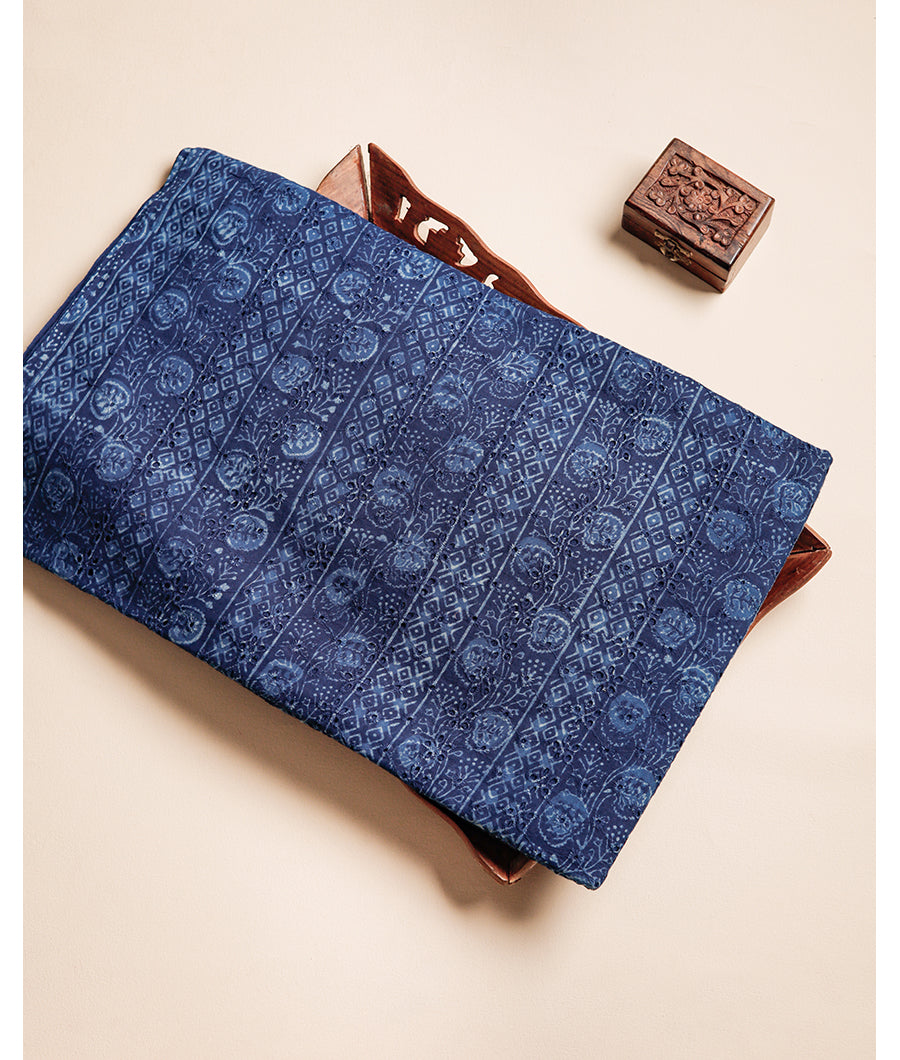INDIGO HANDBLOCK PRINTED COTTON HAKOBA FABRIC