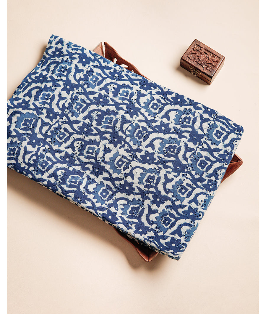 INDIGO HANDBLOCK PRINTED COTTON HAKOBA FABRIC