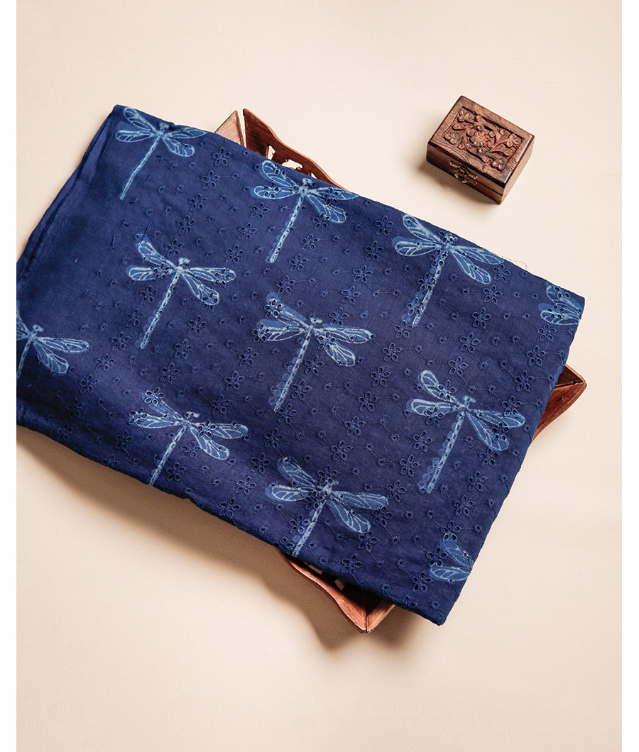 INDIGO HANDBLOCK PRINTED COTTON HAKOBA FABRIC