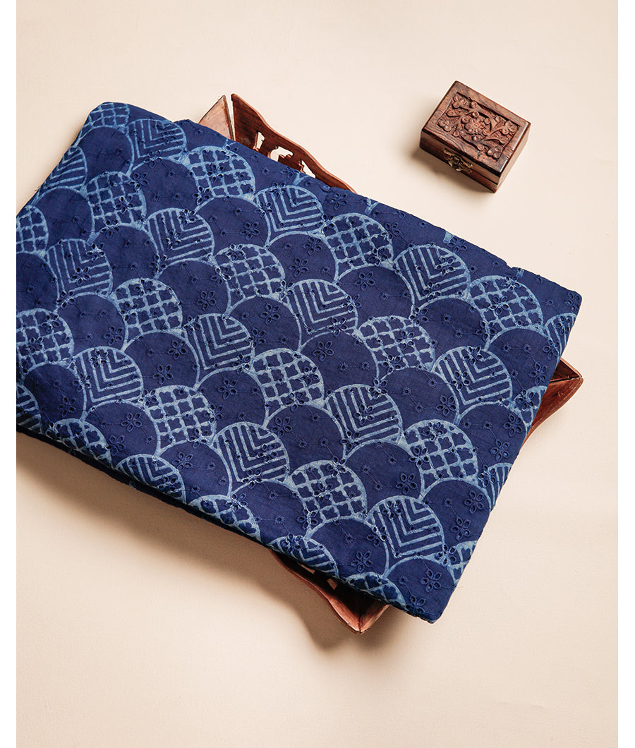 INDIGO HANDBLOCK PRINTED COTTON HAKOBA FABRIC