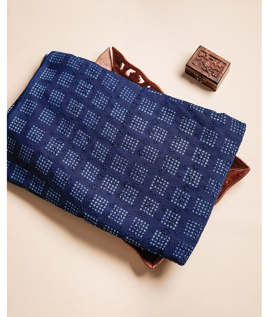 INDIGO HANDBLOCK PRINTED COTTON HAKOBA FABRIC