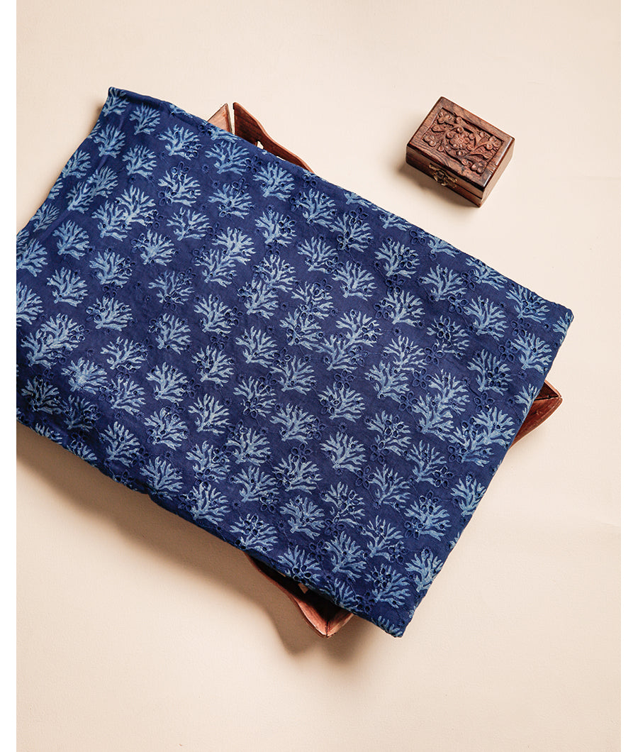 INDIGO HANDBLOCK PRINTED COTTON HAKOBA FABRIC