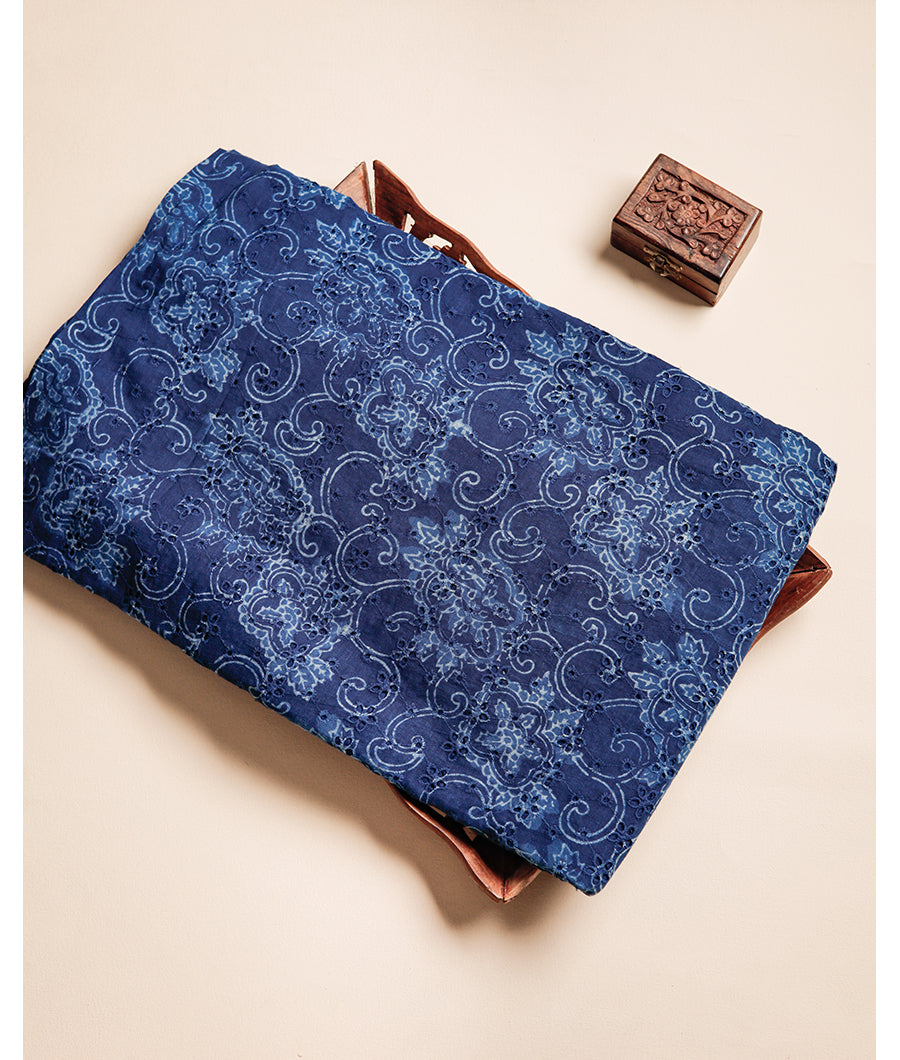 INDIGO HANDBLOCK PRINTED COTTON HAKOBA FABRIC
