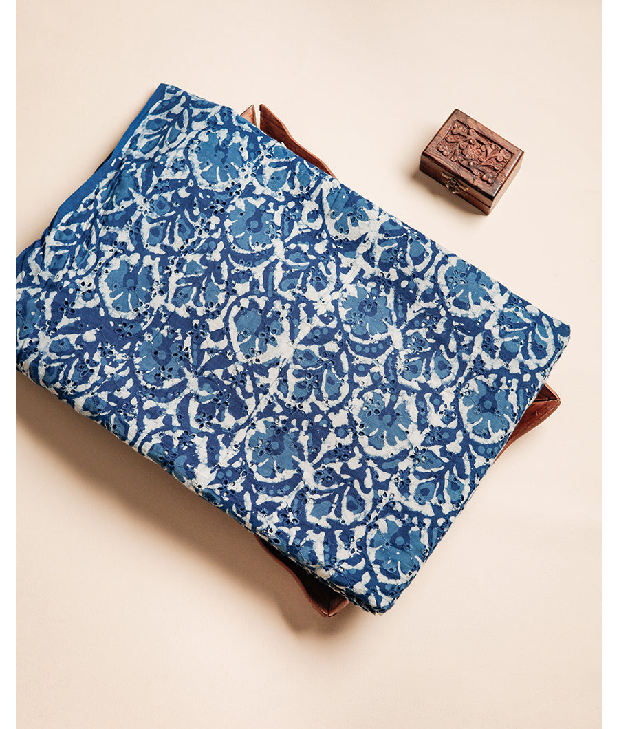 INDIGO HANDBLOCK PRINTED COTTON HAKOBA FABRIC