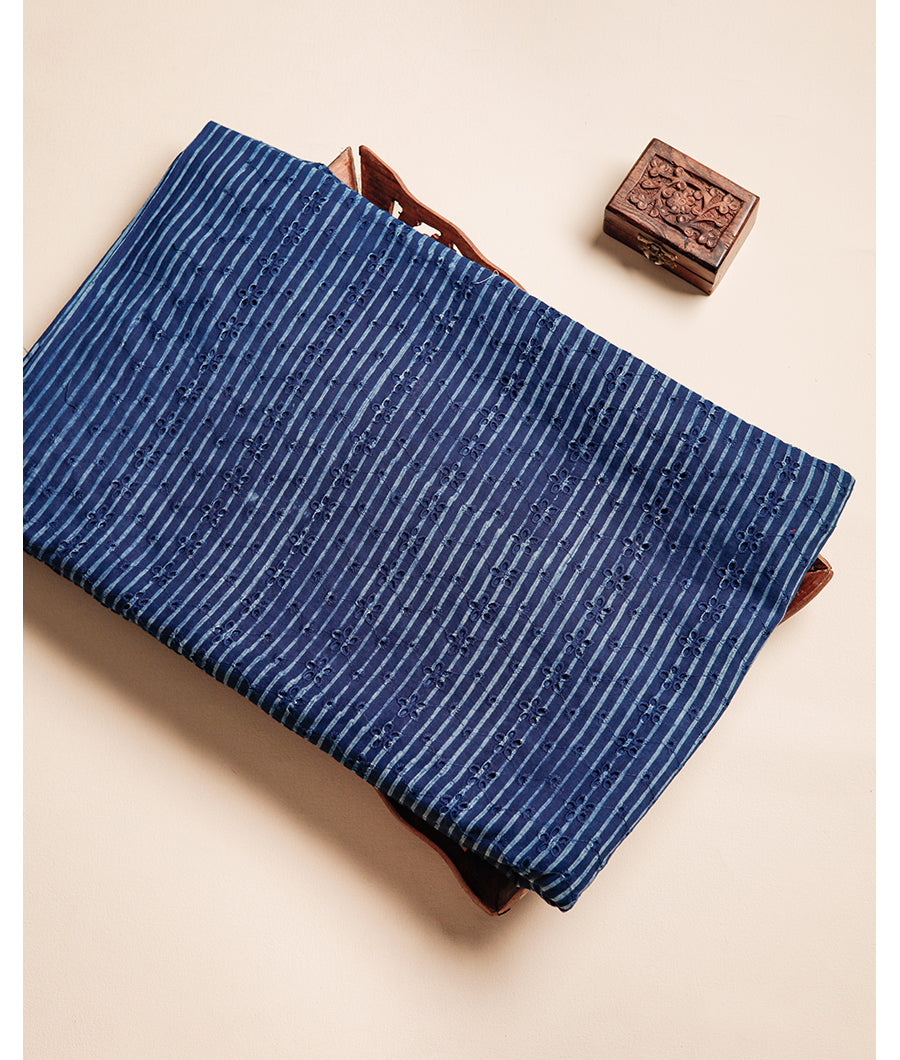 INDIGO HANDBLOCK PRINTED COTTON HAKOBA FABRIC