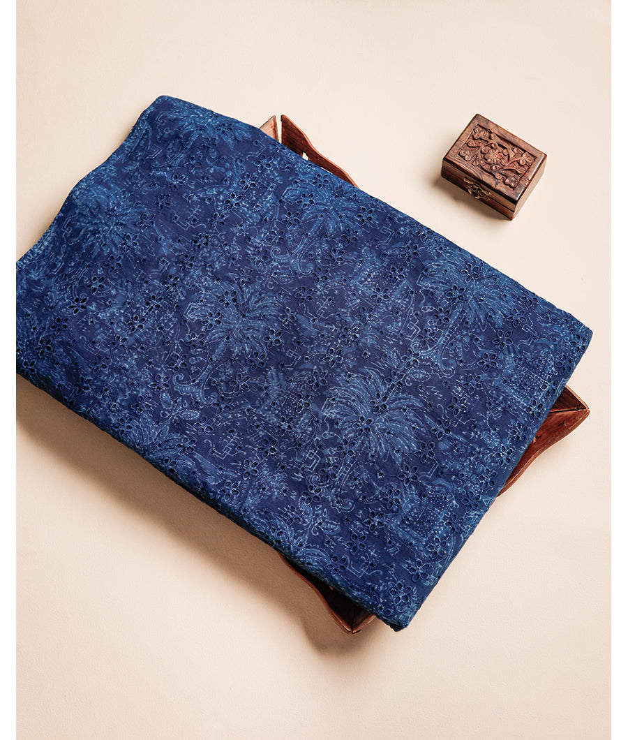 INDIGO HANDBLOCK PRINTED COTTON HAKOBA FABRIC