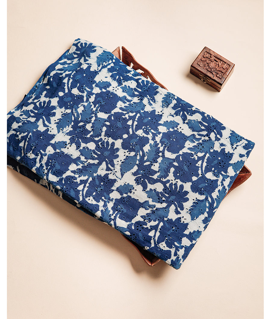 INDIGO HANDBLOCK PRINTED COTTON HAKOBA FABRIC