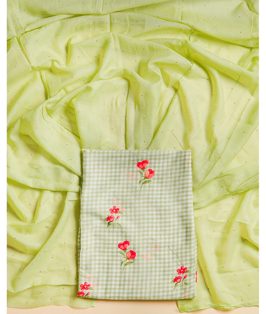 PURE MUL CHANDERI PRINTED TOP WITH KOTA DUPATTA SUIT SET