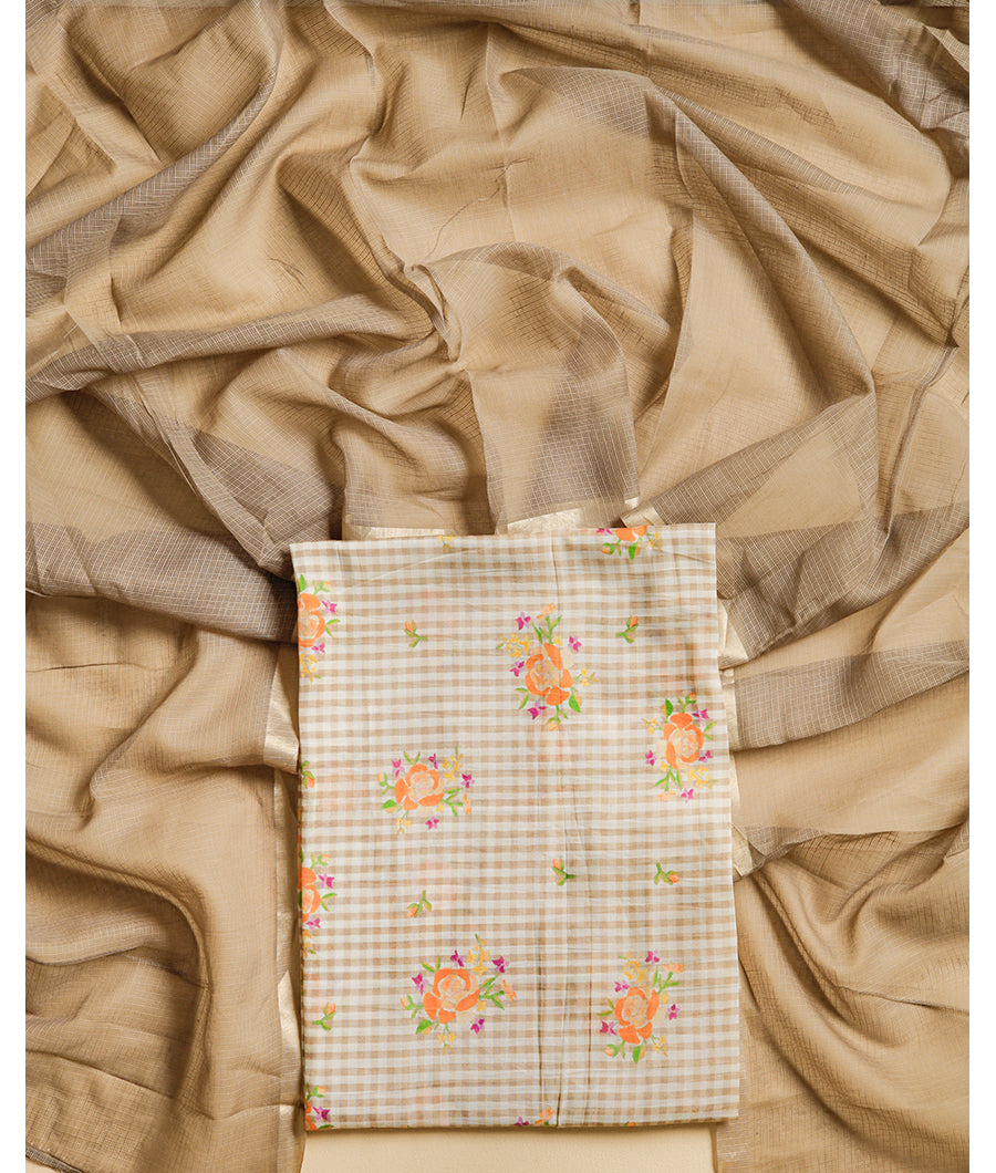 PURE MUL CHANDERI PRINTED TOP WITH KOTA DUPATTA SUIT SET