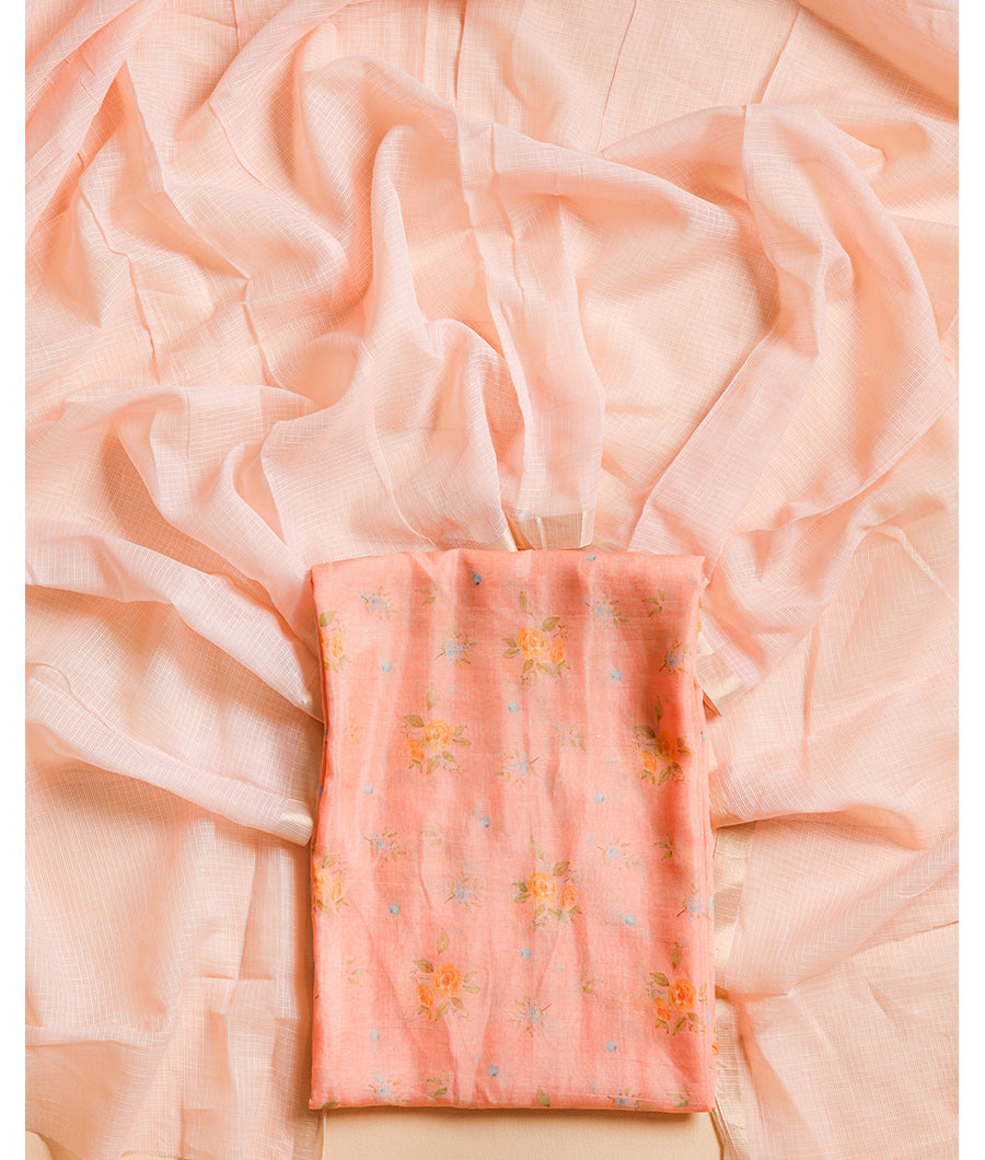 PURE MUL CHANDERI PRINTED TOP WITH KOTA DUPATTA SUIT SET