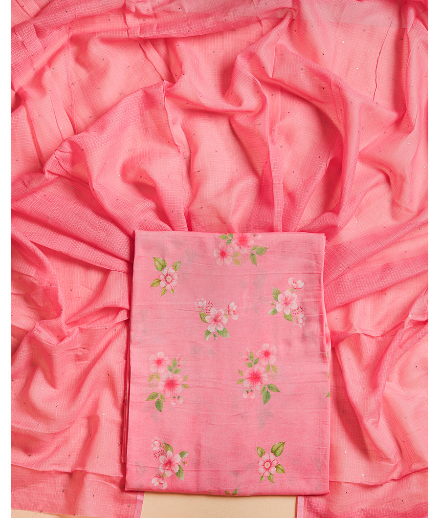PURE MUL CHANDERI PRINTED TOP WITH KOTA DUPATTA SUIT SET