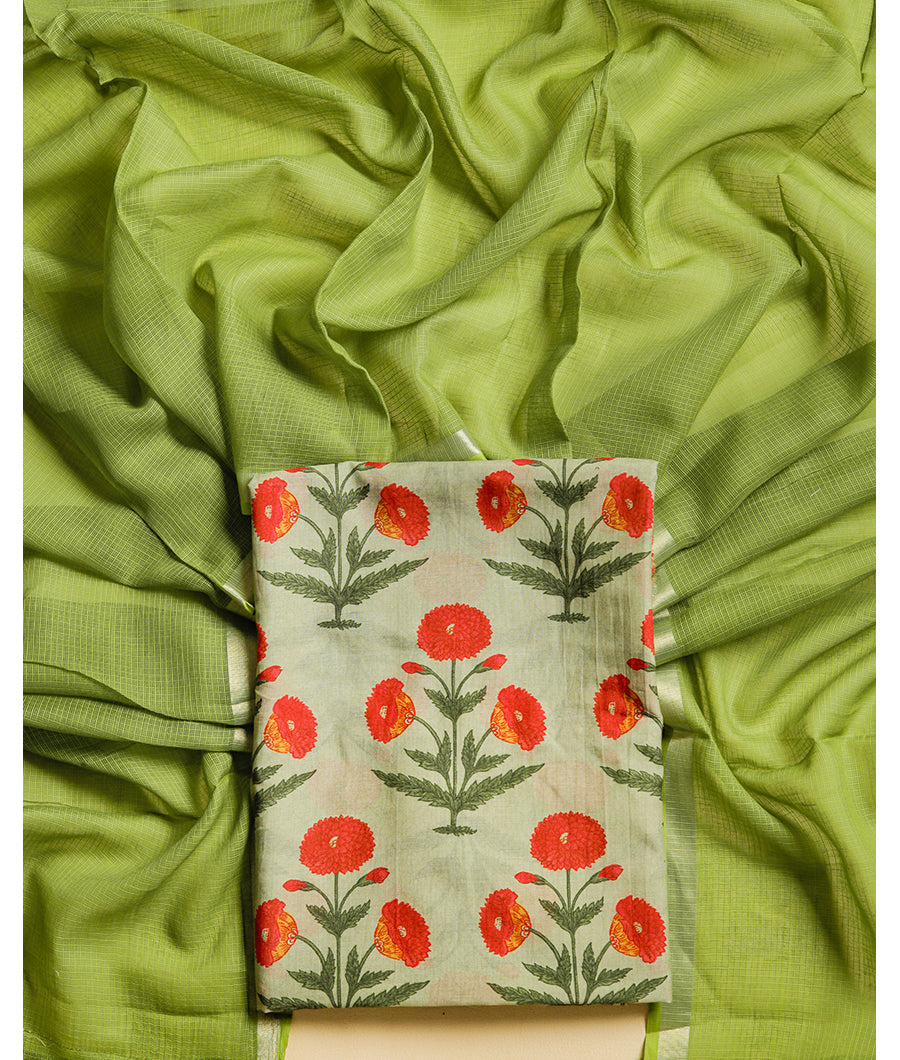 PURE MUL CHANDERI PRINTED TOP WITH KOTA DUPATTA SUIT SET