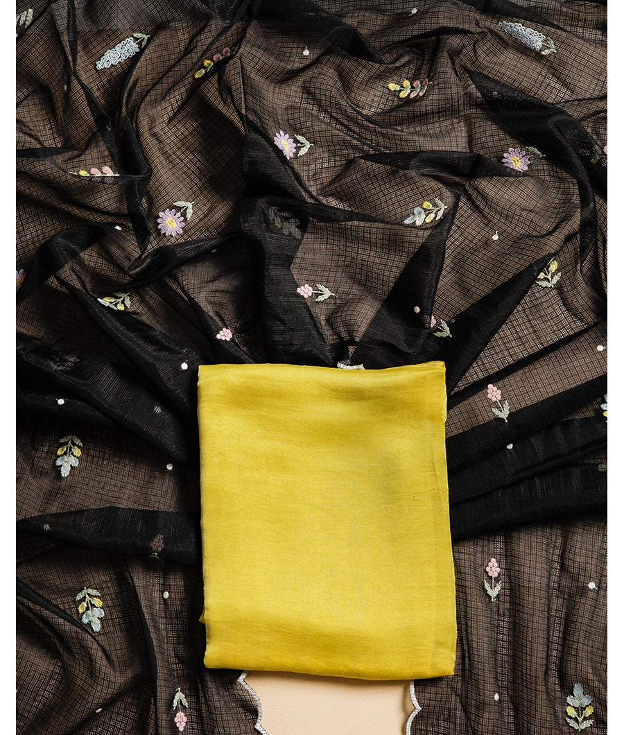 PURE MUL CHANDERI BANARASI TOP WITH MUL CHANDERI EMBROIDERED DUPATTA SUIT SET