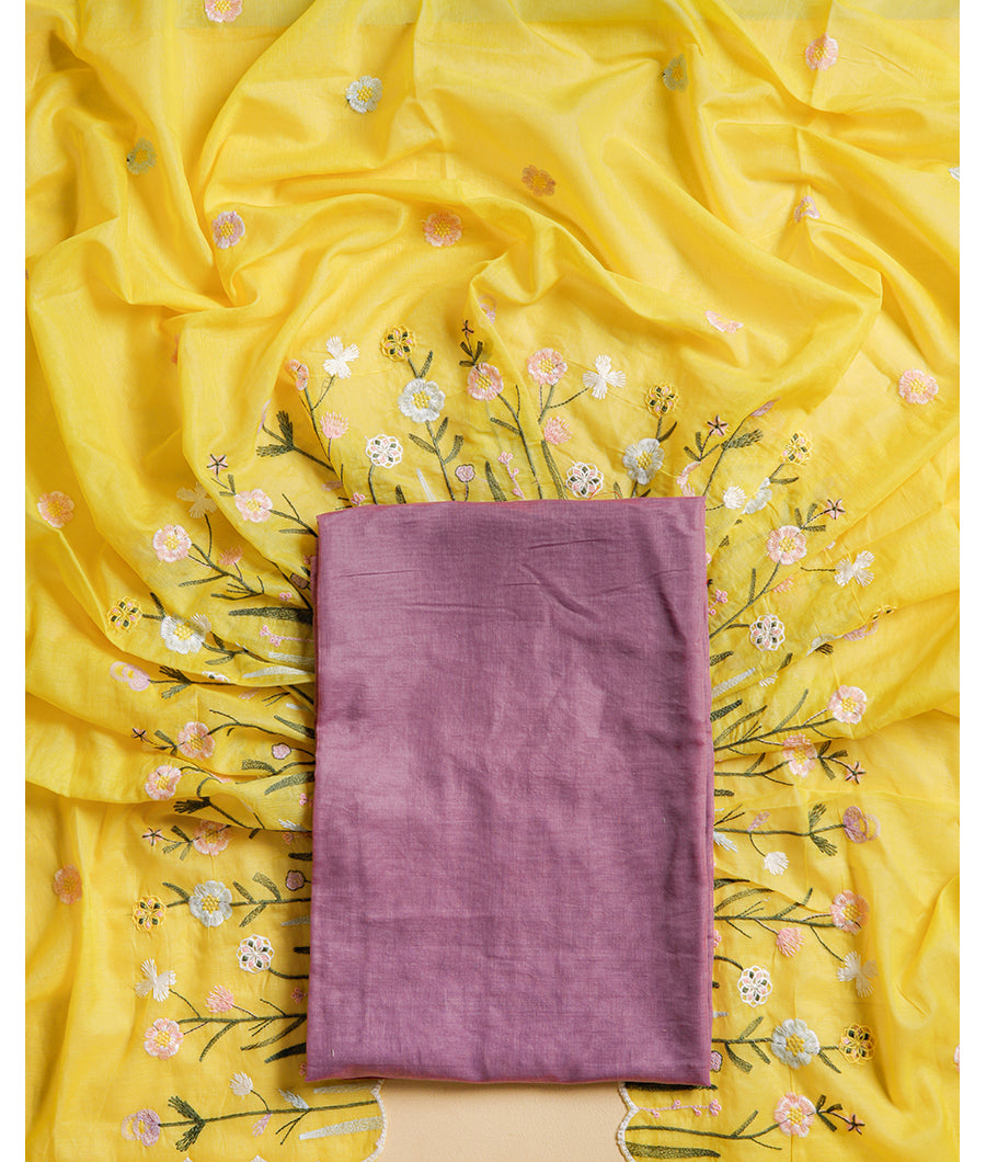 PURE MUL CHANDERI BANARASI TOP WITH MUL CHANDERI EMBROIDERED DUPATTA SUIT SET