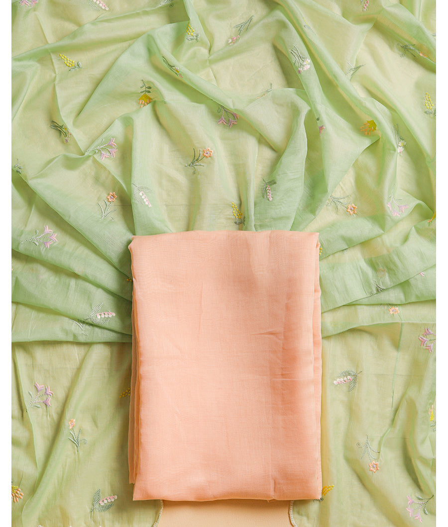 PURE MUL CHANDERI BANARASI TOP WITH MUL CHANDERI EMBROIDERED DUPATTA SUIT SET